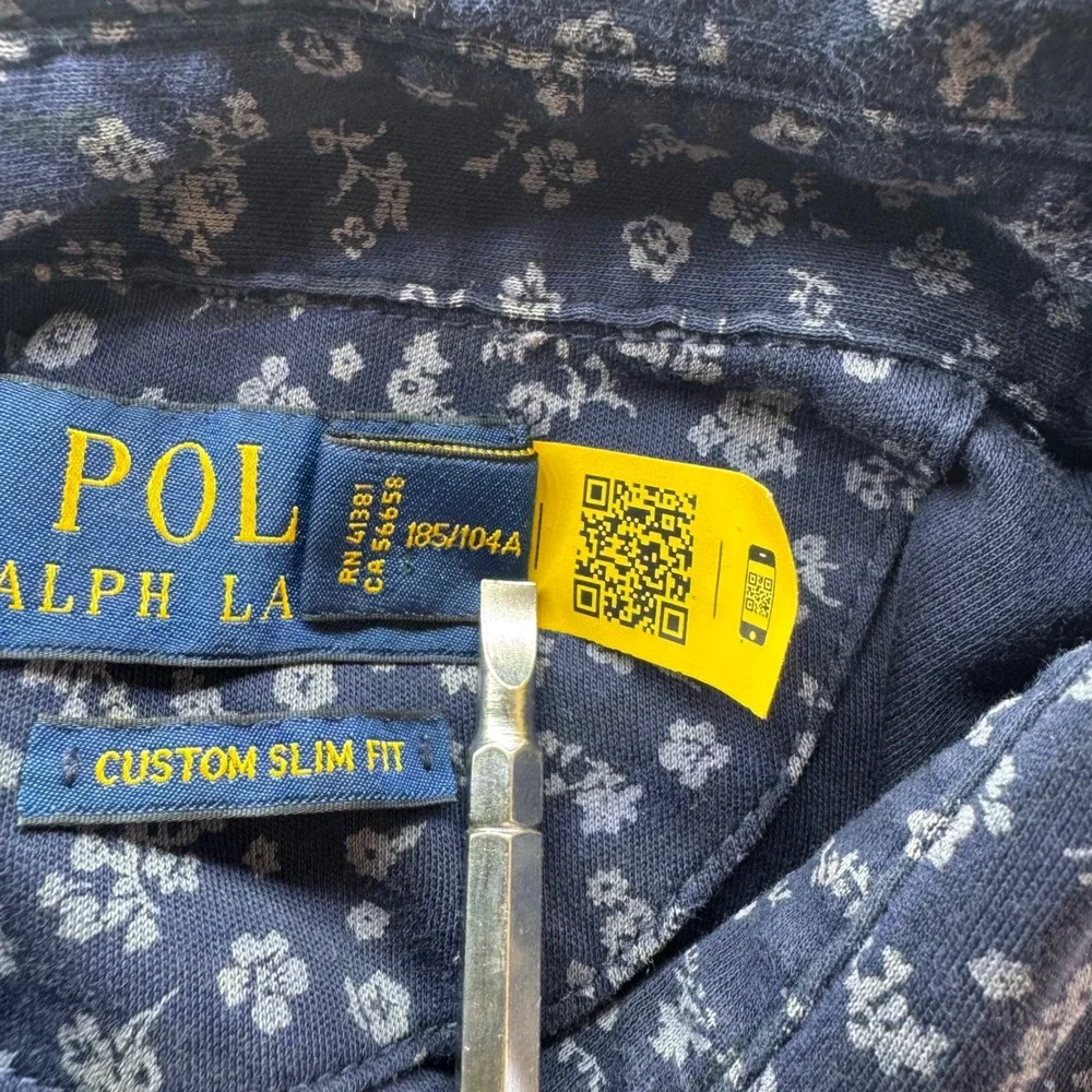 Polo‎ Ralph Lauren Polo Mens XL Navy Blue Floral Ditsy Custom Slim Fit Shirt